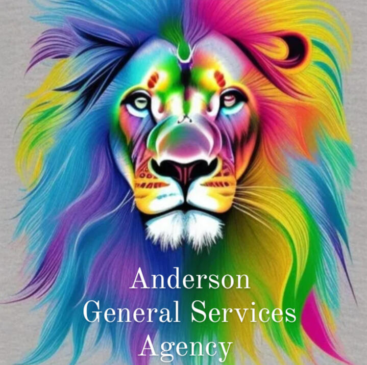 A lion in rainbow colors Anderson General Services Agency